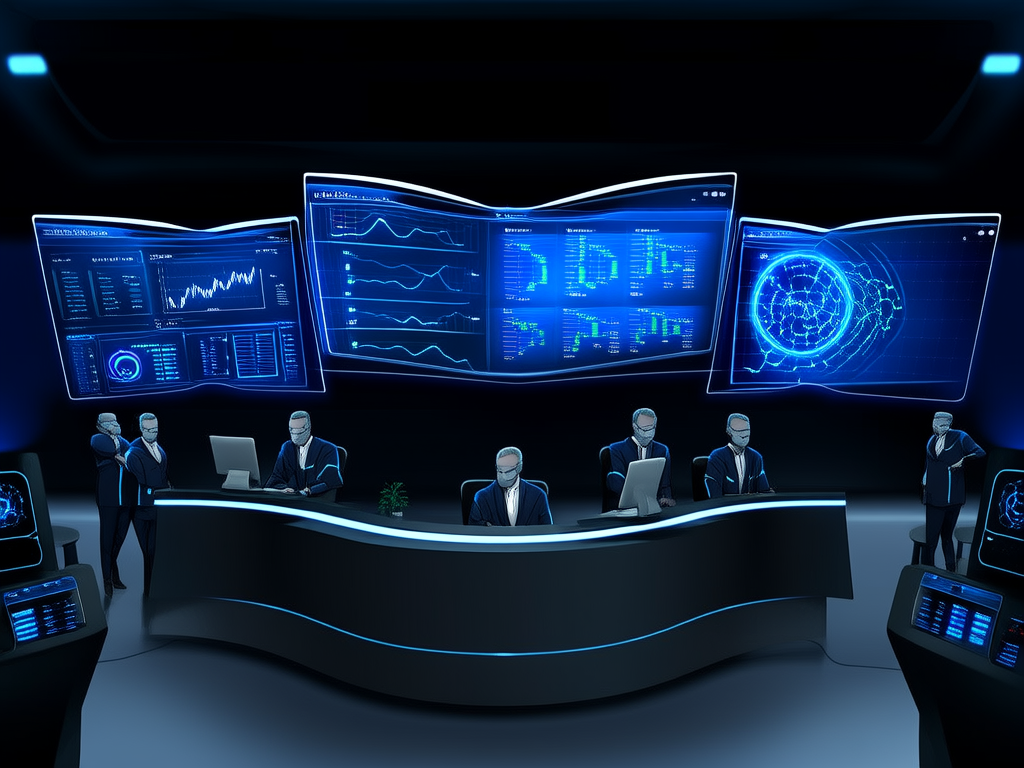Database monitoring dashboard control room with holographic