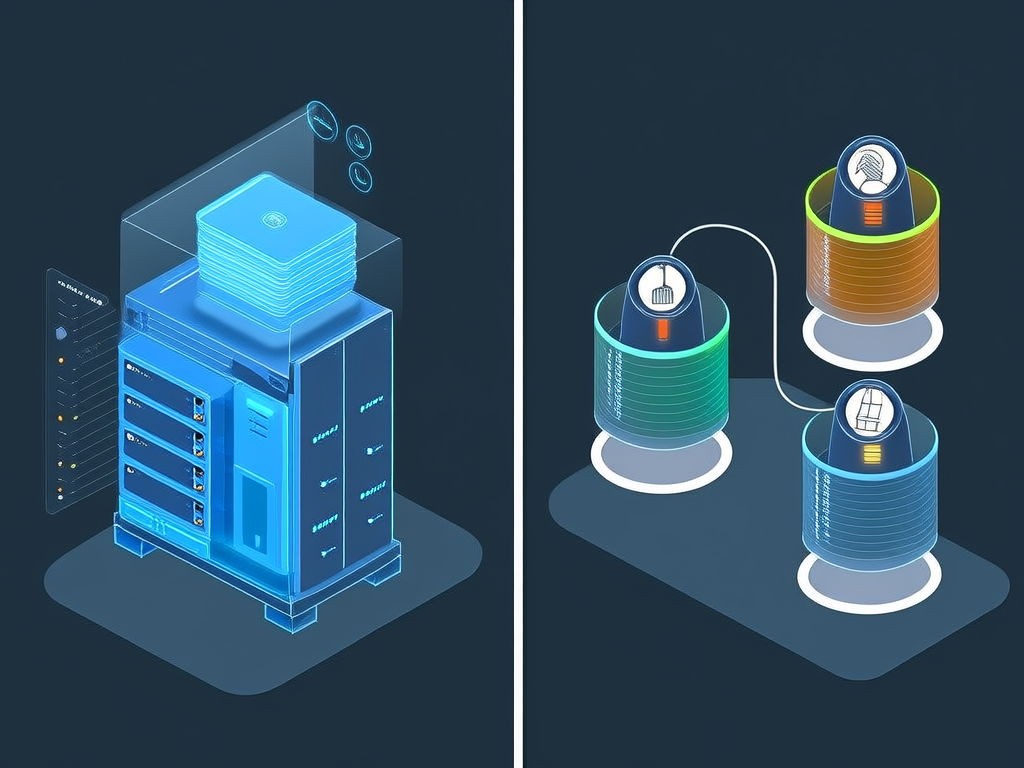 Virtual machine vs container architecture split screen compa