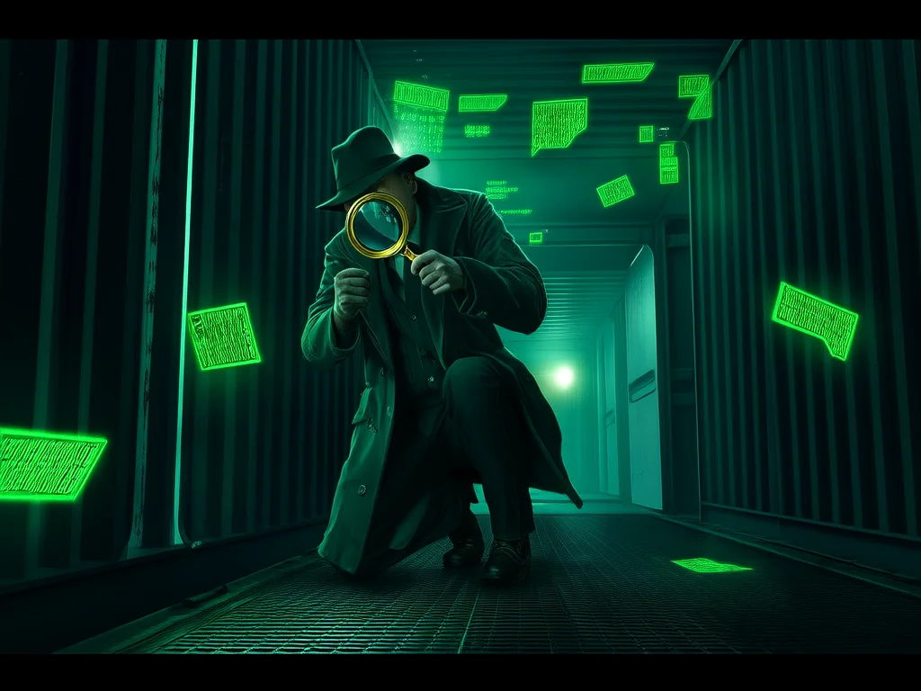 Debugging inside a container detective with magnifying glass