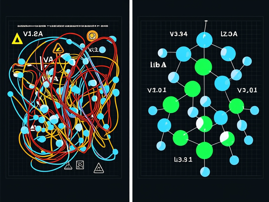 Dependency hell tangled wires vs clean resolved dependencies