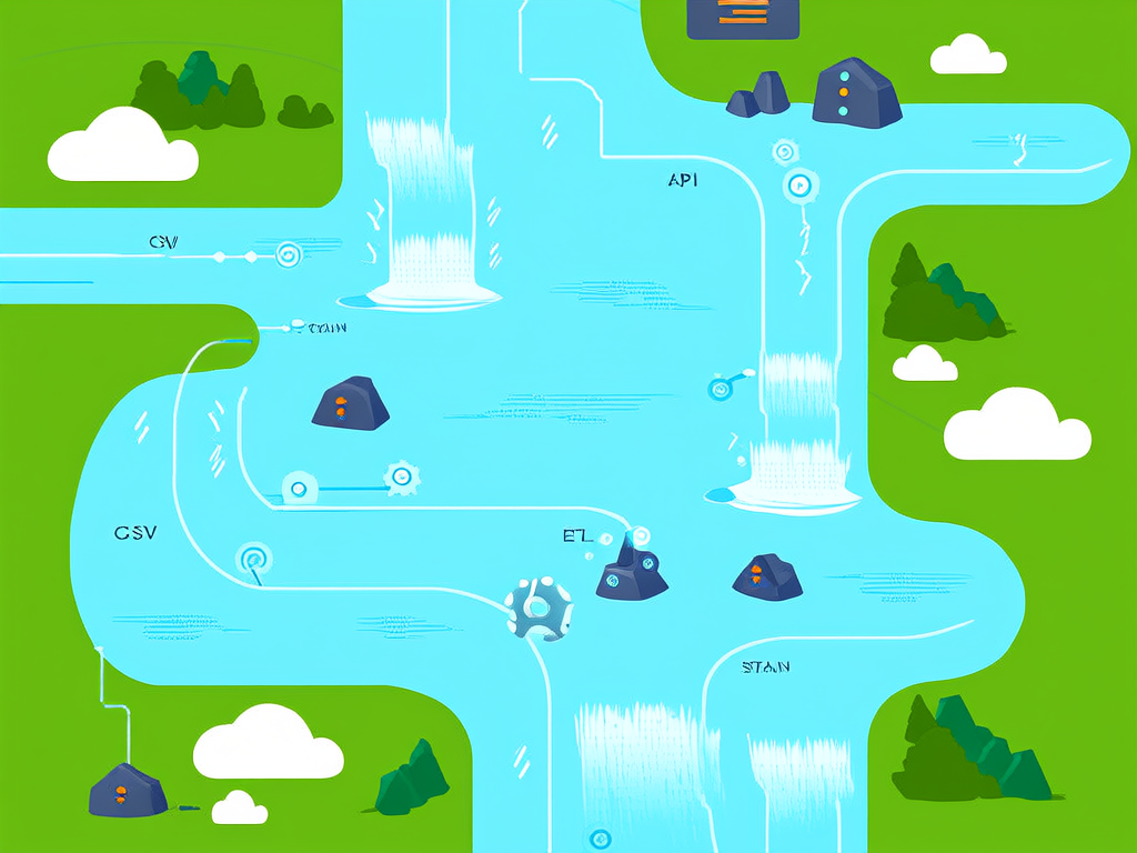 Data pipeline river system streams flowing through processin
