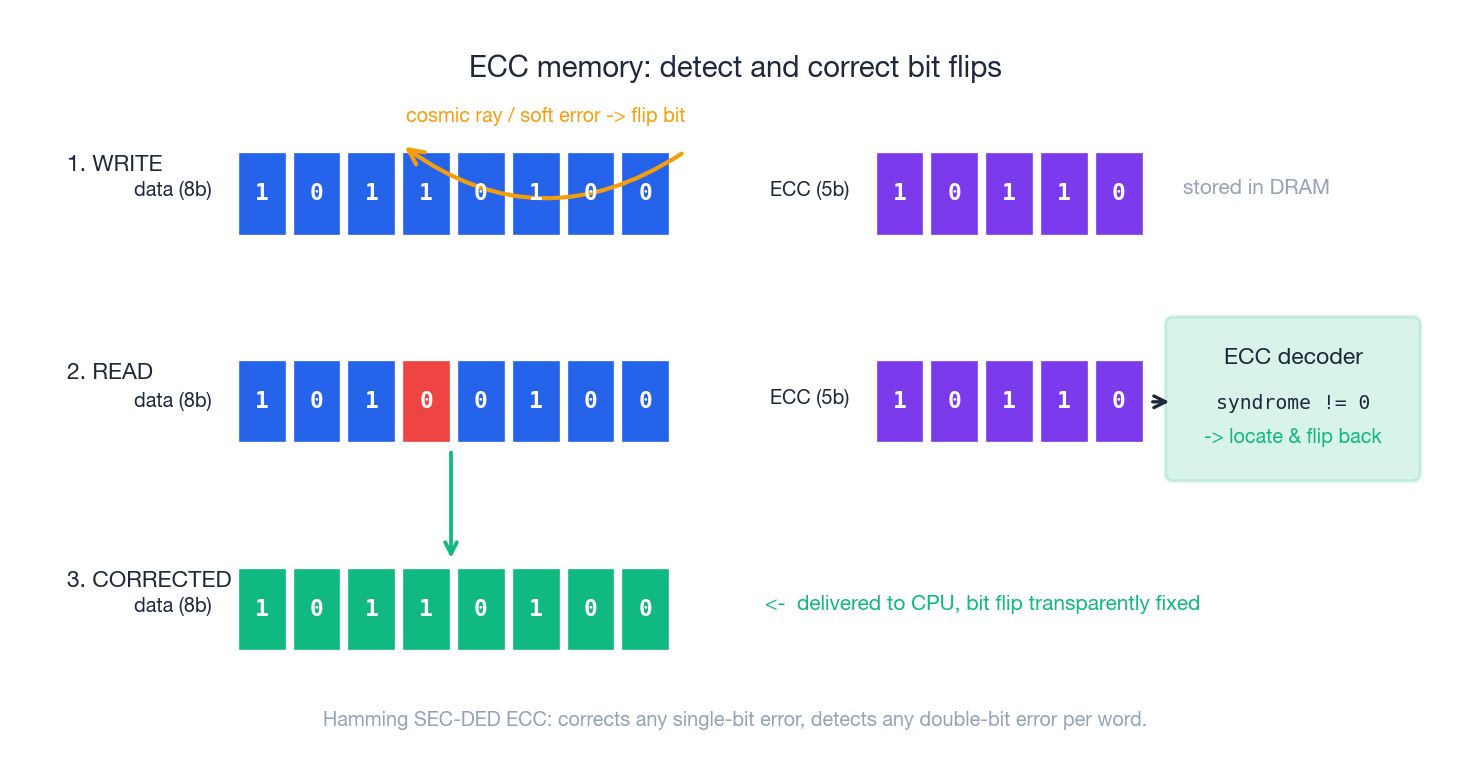 ECC memory: detect and correct bit flips