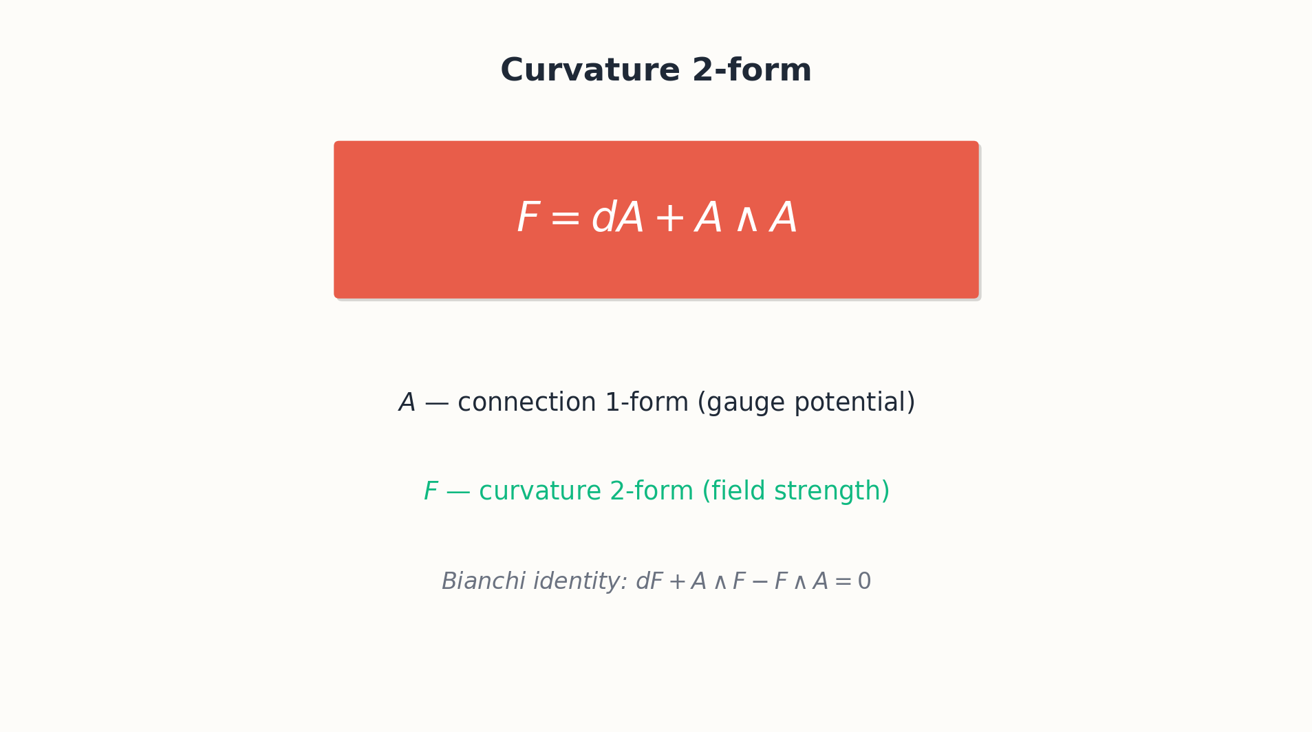 Curvature 2-form F = dA + A wedge A on a principal bundle