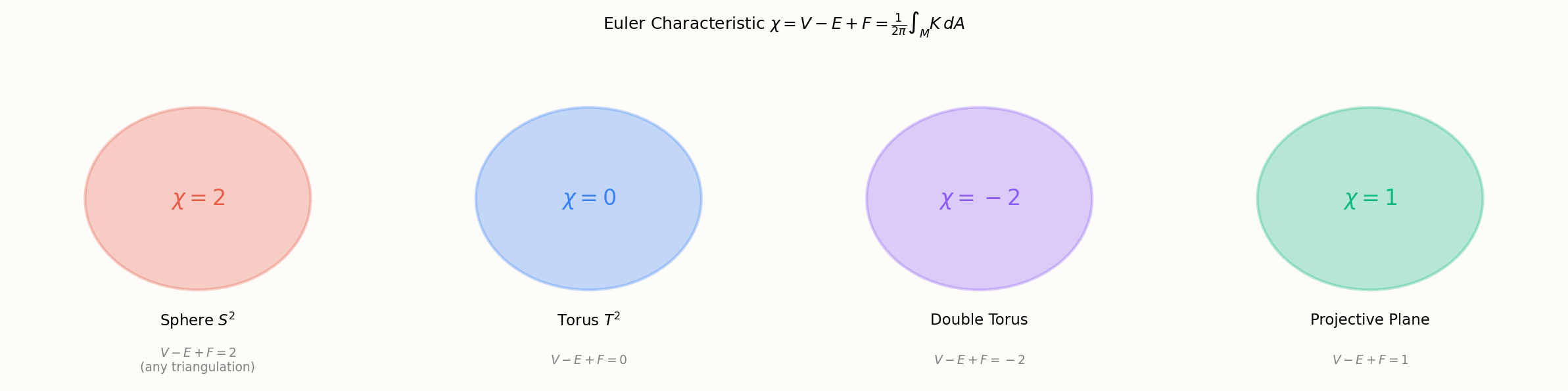 Euler characteristic for various surfaces