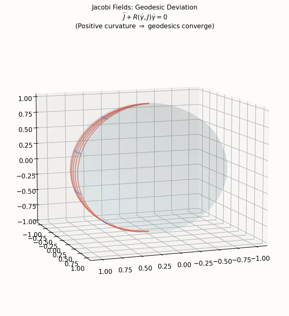 Jacobi fields: geodesic deviation on sphere