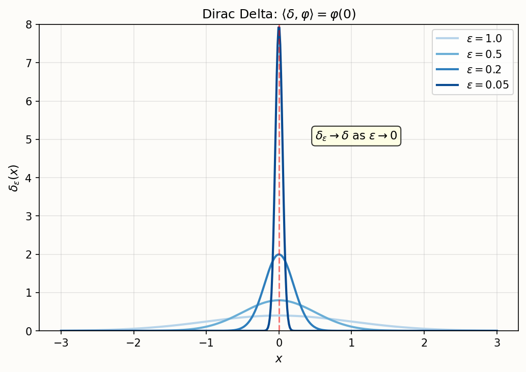 Delta distribution as limit of bump functions