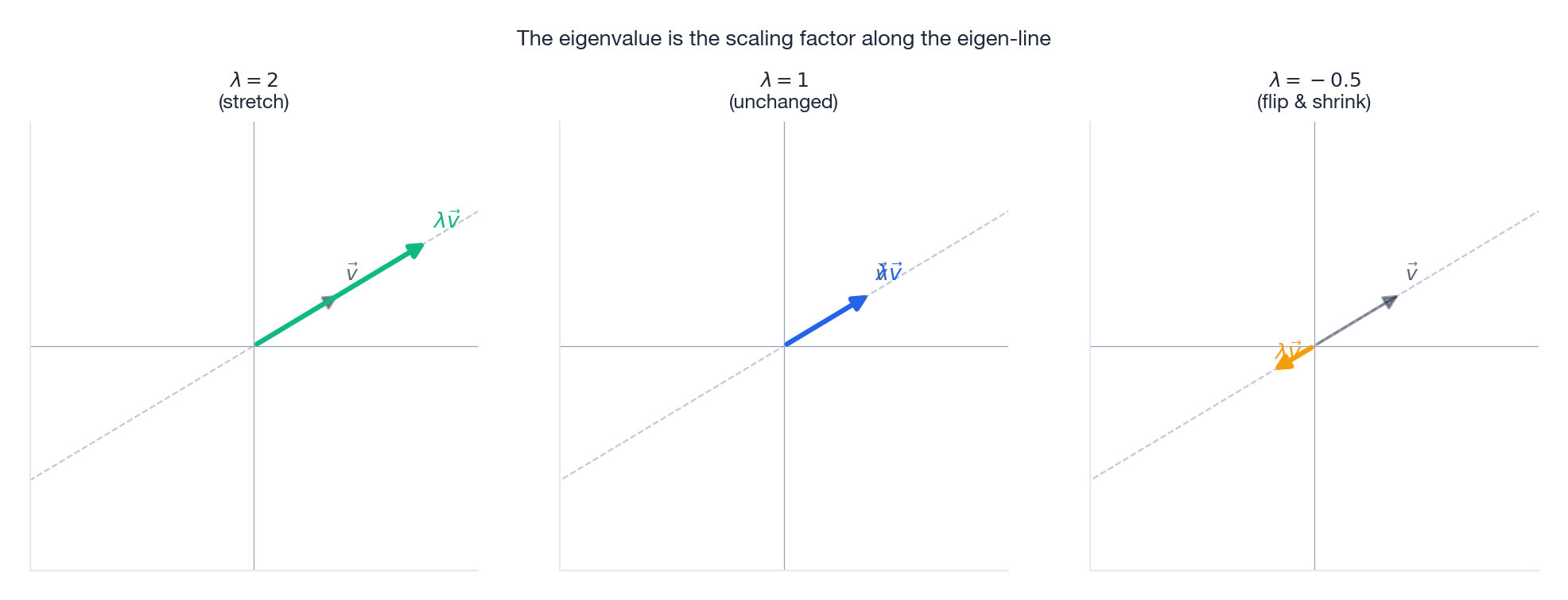 A single eigenvector stretched, kept, or flipped depending on the eigenvalue