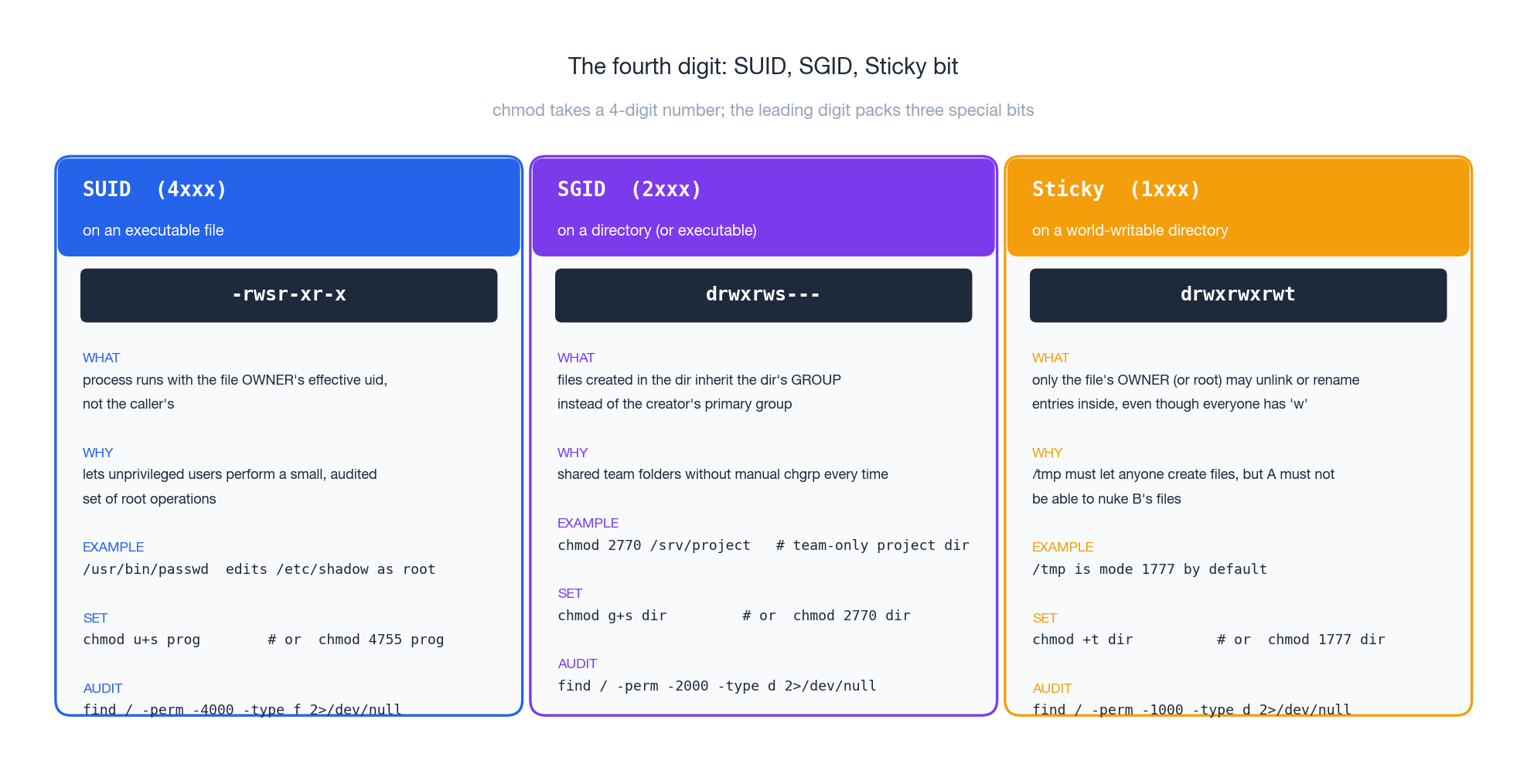 SUID, SGID, and sticky bit at a glance