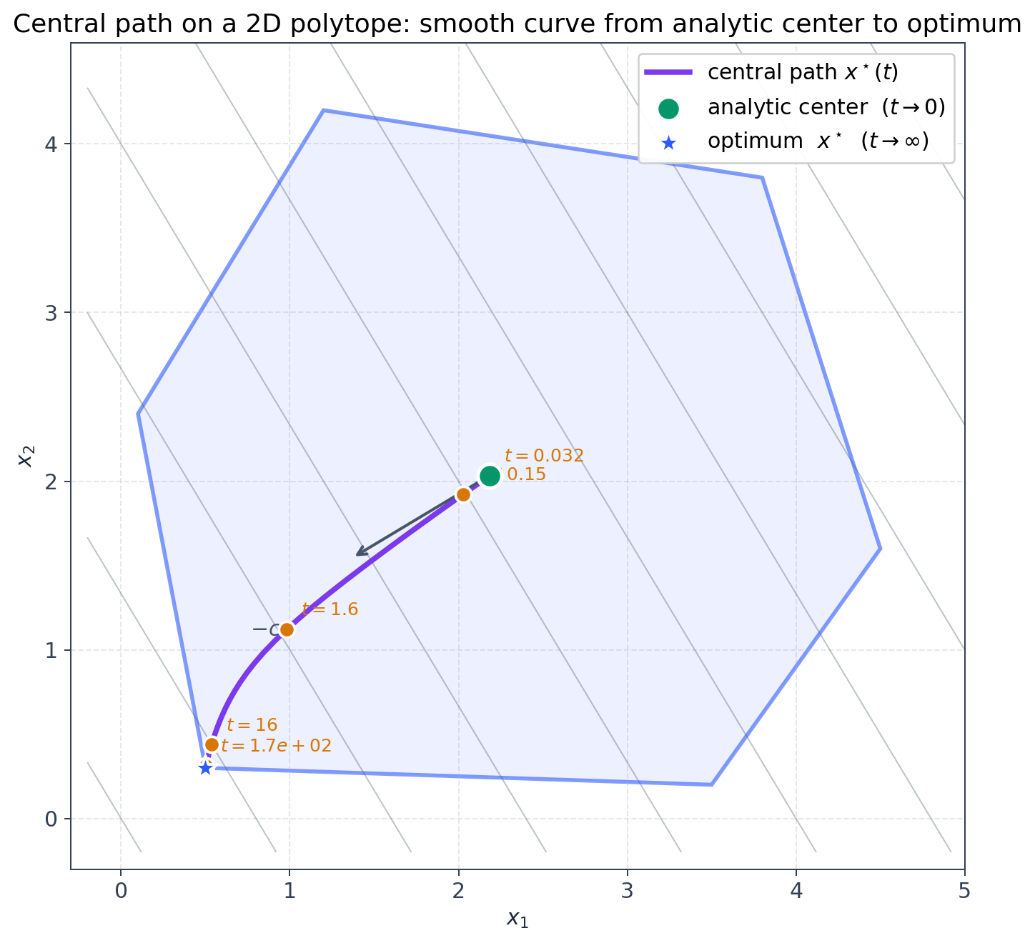 Central path on a 2D polytope