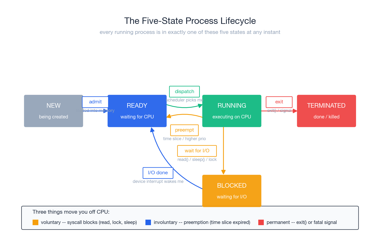 Five-state process lifecycle